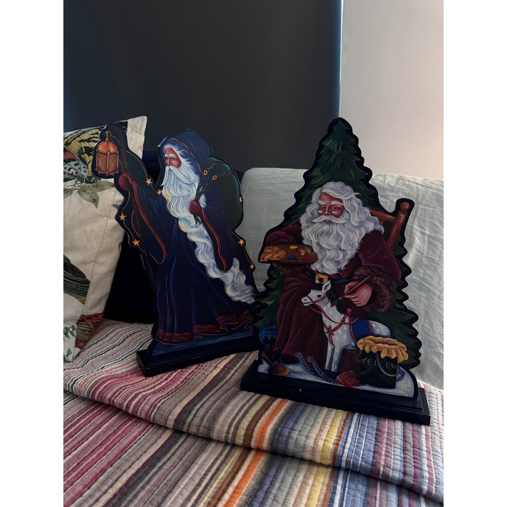 Vtg Pair of Pipka Memories of Christmas Father Christmas Wood Shelf Sitters 18i